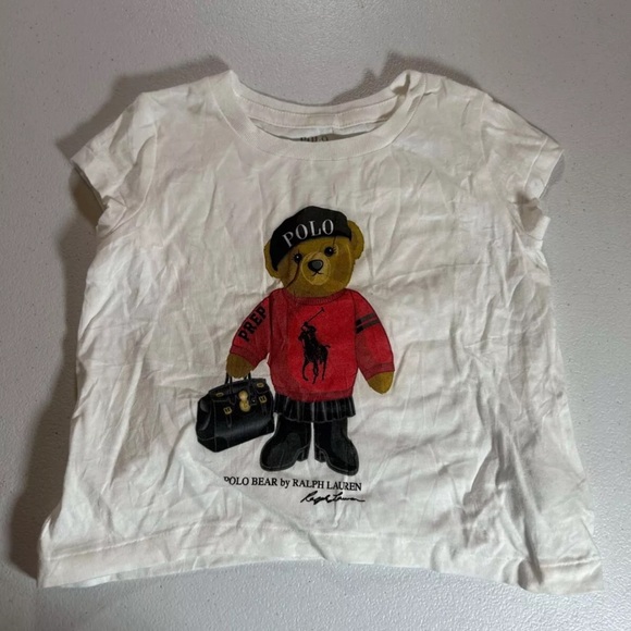 New Polo Ralph Lauren Girl's Bear White Cotton T-shirt 3T dirty - Picture 8 of 10